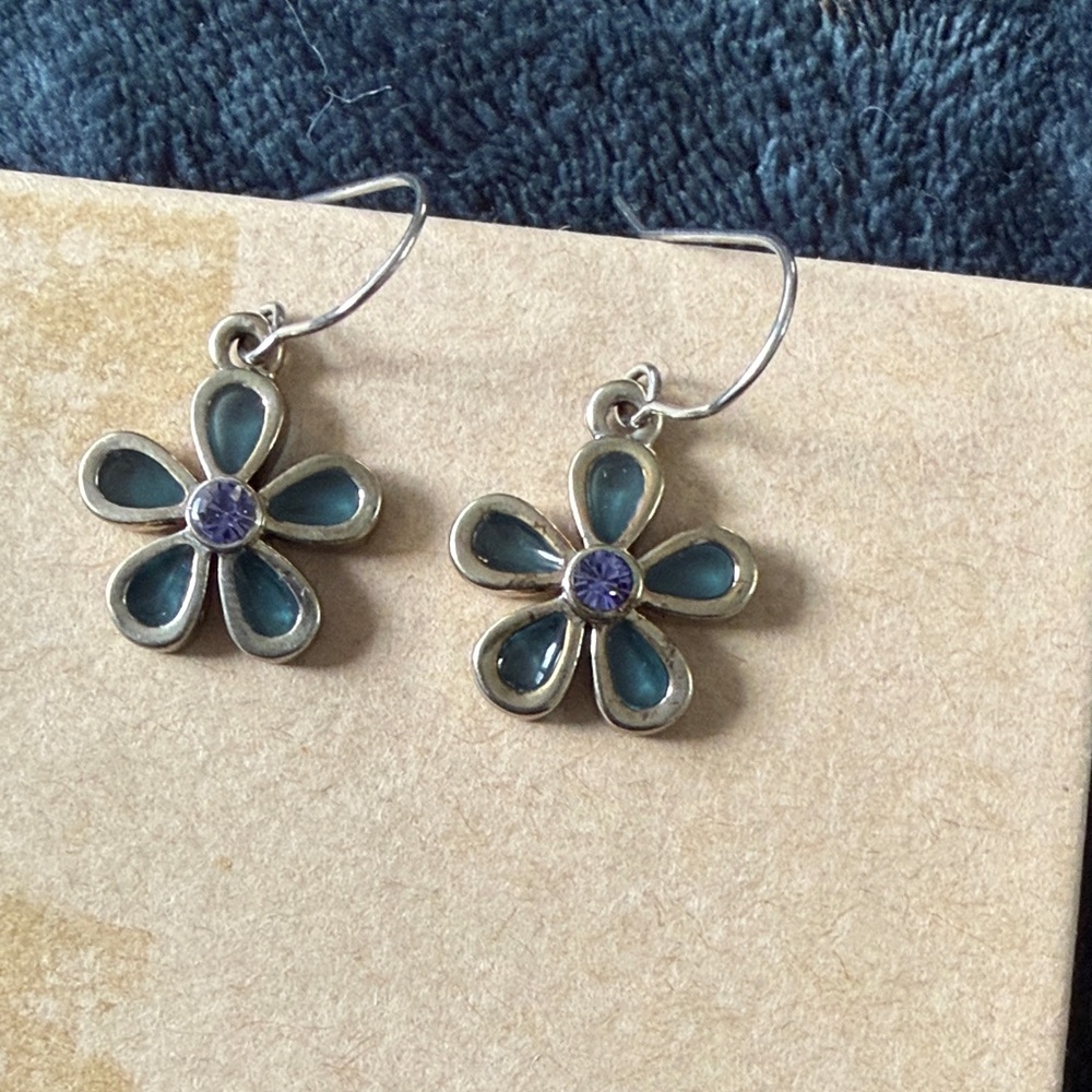 Floral Silver and Blue Earrings